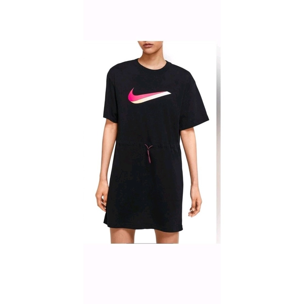 Nike Women's Black Sportswear Icon Clash Cotton Drawstring Dress Size M Swoosh